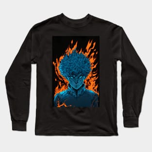 Anime Boy Blue Fire Powerup Long Sleeve T-Shirt